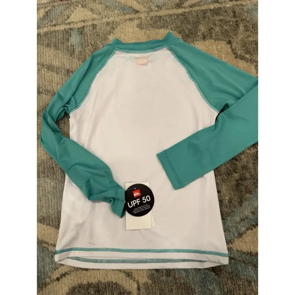 Quiksilver Boys Sz 7 Long Sleeve Rash Guard Swim Shirt White UPF 50 NWT $50